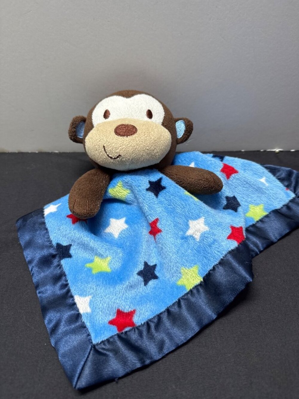 Garanimals Monkey Security Blanket Plush Lovey Blue Stars Satin Trim 12"x12"